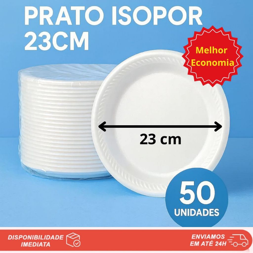 200 Pratos Isopor 23cm Branco para Refeições Fes
