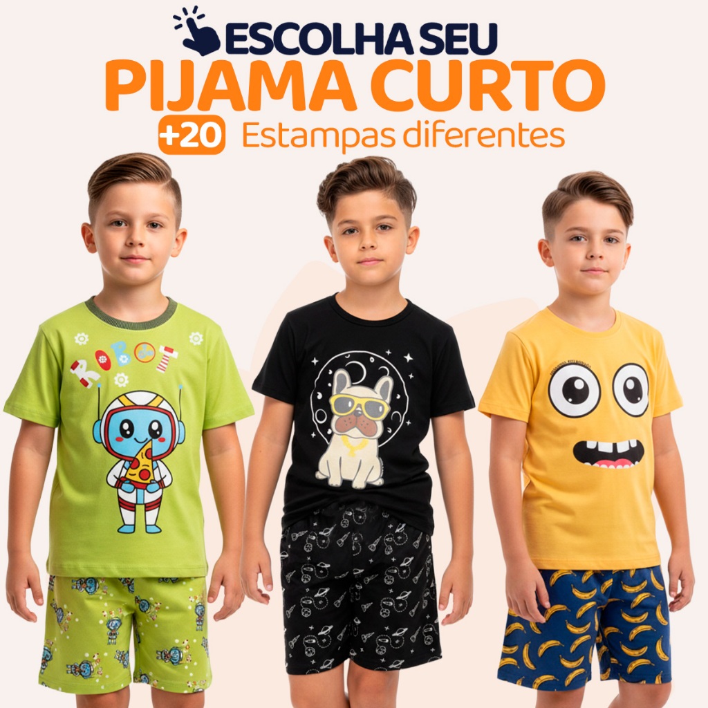 Pijama Curto Menino Infantil Confortavel com Estam