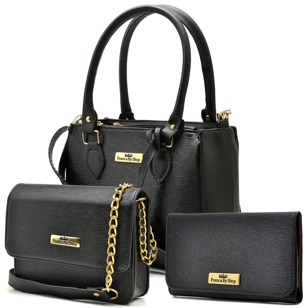 Kit Bolsa Feminina 3 em 1  Bolsa Media Transversal