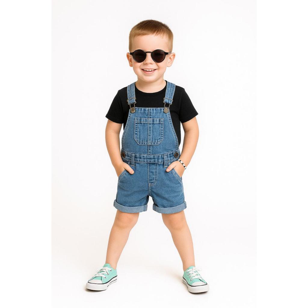 Jardineira macacão shorts jeans INFANTIL VERÃO E