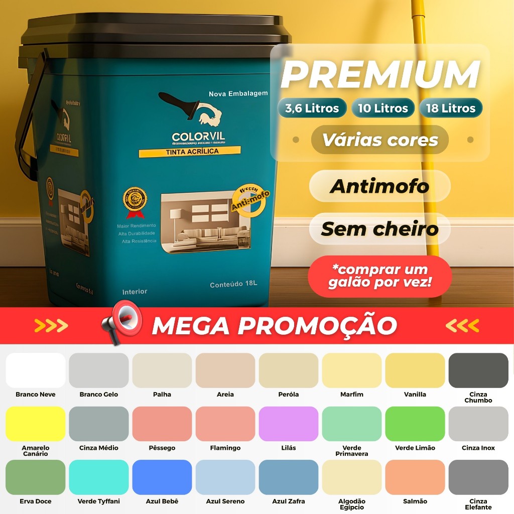 Tinta acrílica 18 10 3,6 litros Colorsvil, Sem ch