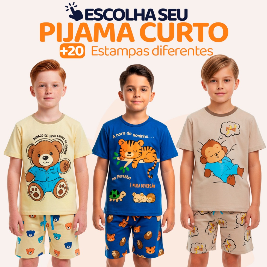 Pijama Curto Menino Infantil Confortável Estampad