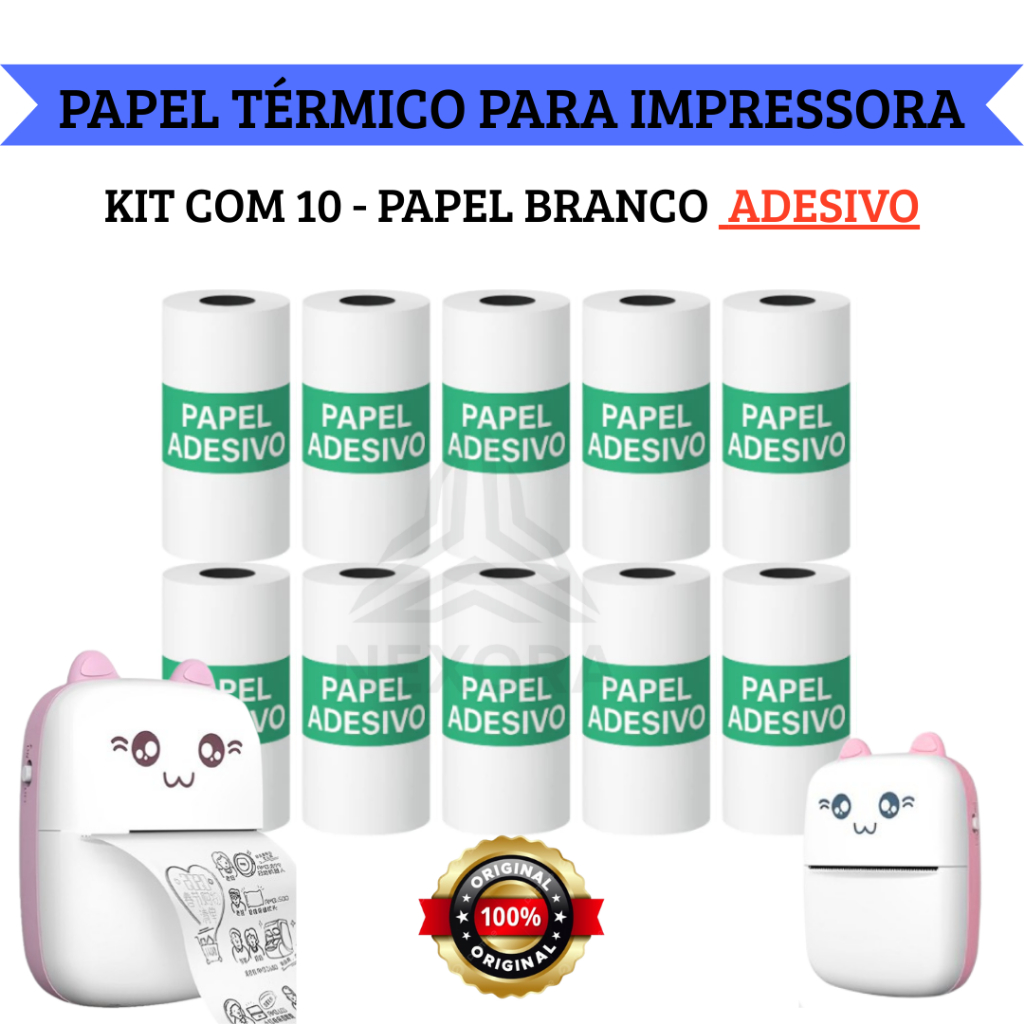 Kit 10 Rolo Etiqueta Térmica Adesiva Branco 57mm 