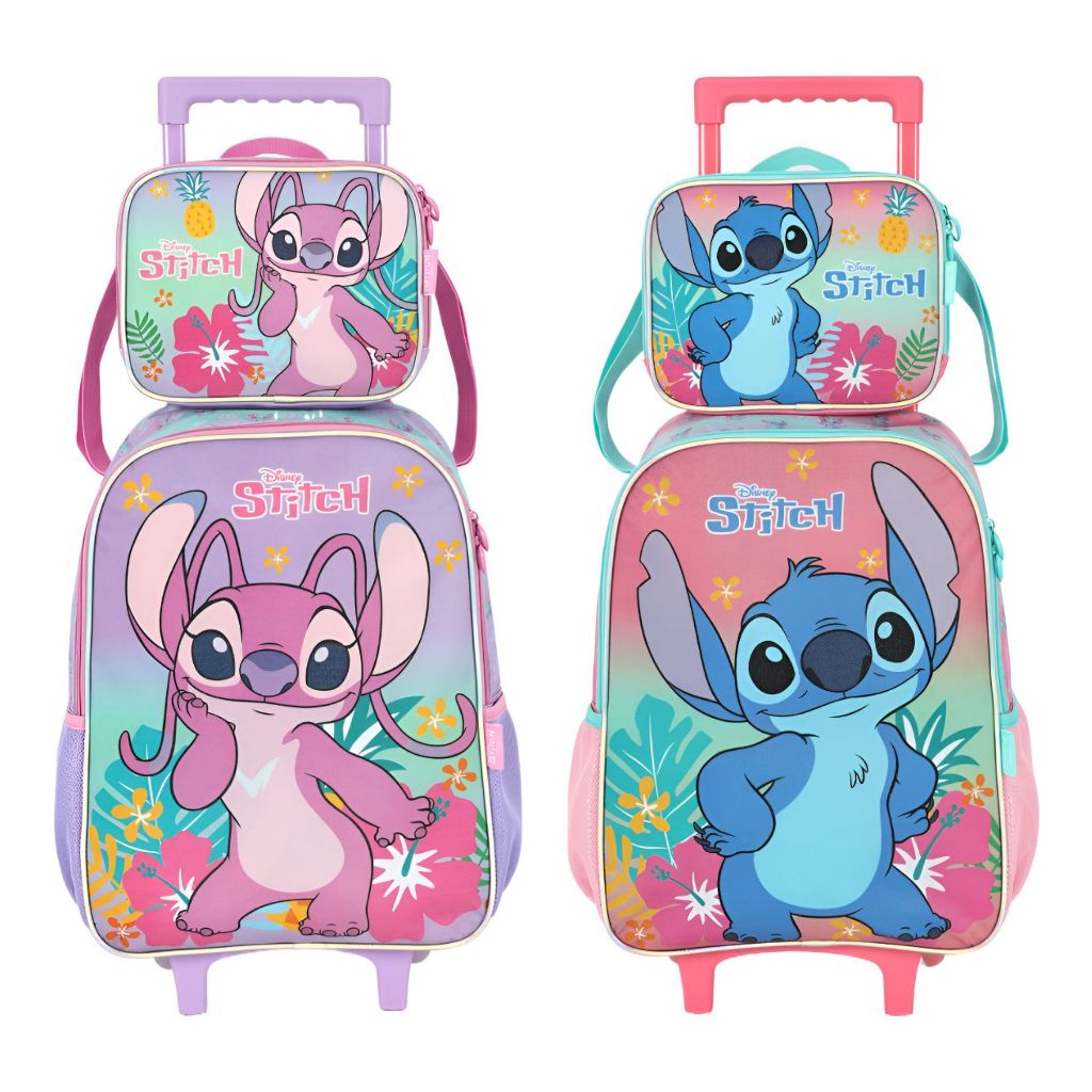 Linha Escolar Mochila Rodinhas Lancheira Stitch