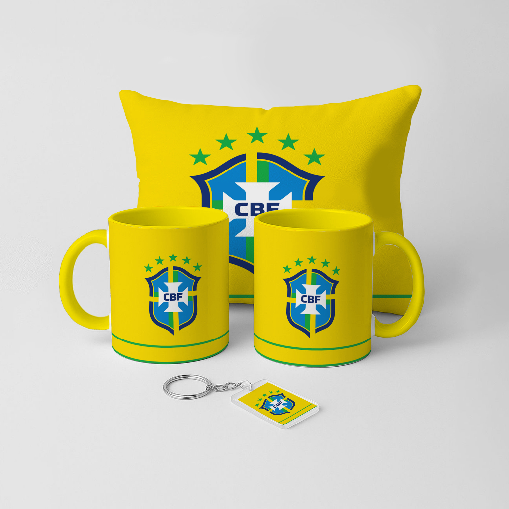 Kit Seleções Brasil Caneca com Almofada e Chavei