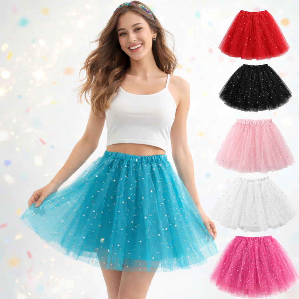 Saia Tule Tutu Colorida 40cm Carnaval com Brilho E