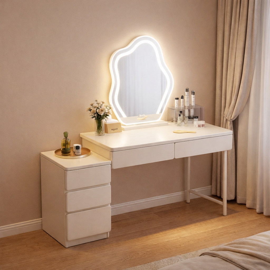 Penteadeira com Espelho LED e Criado-Mudo Multifun