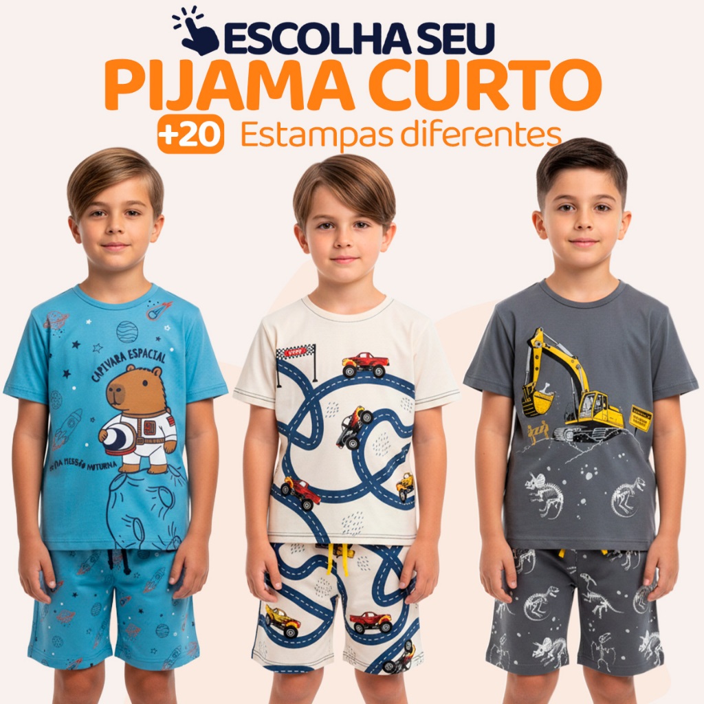 Pijama Curto Menino Infantil Confortável Estampad