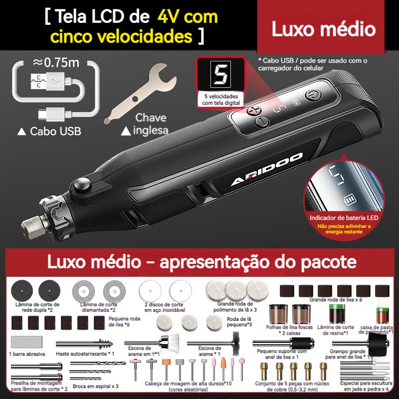 KIT 61 Micro Mini Retifica Lixadeira Com 60 Acess