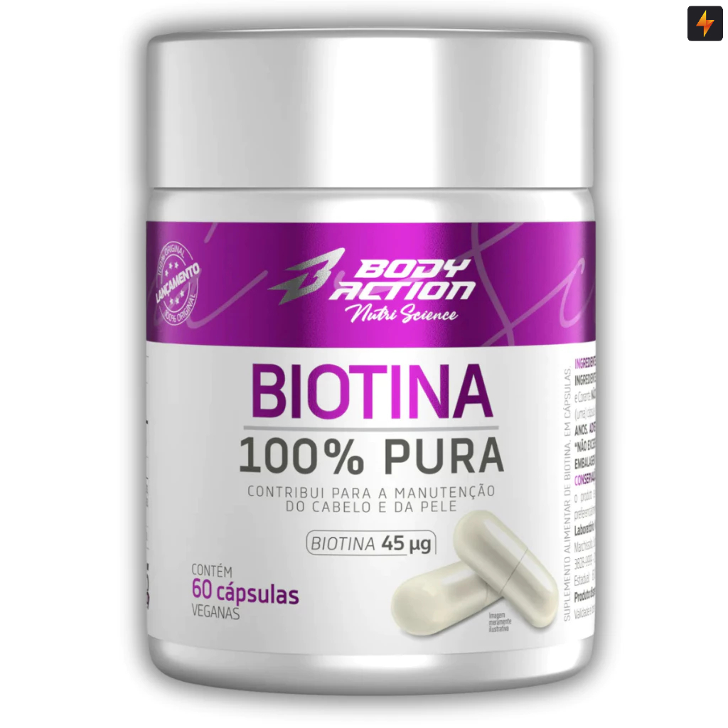 Biotina 100% Pura 45mcg 60 Cápsulas Body Action M