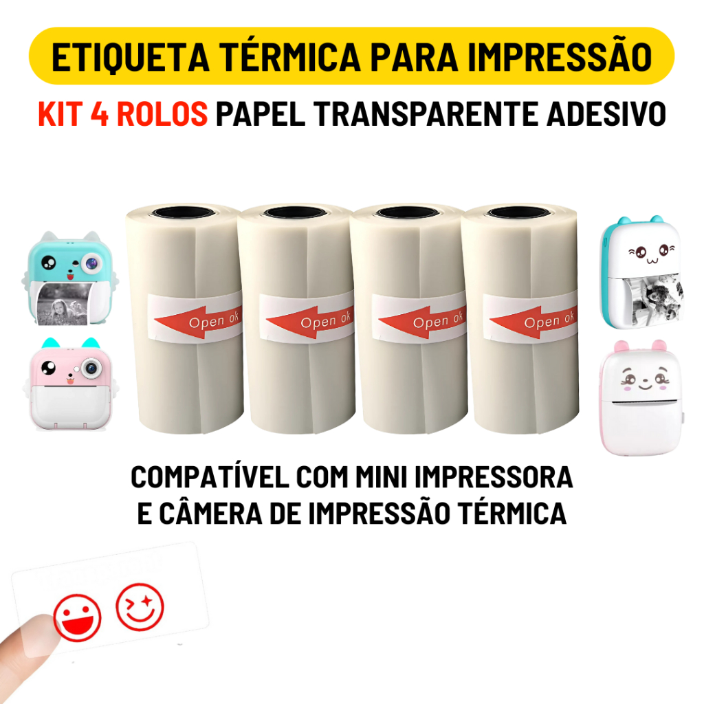 Kit 4 Rolo Etiqueta Térmica Adesiva Transparente 