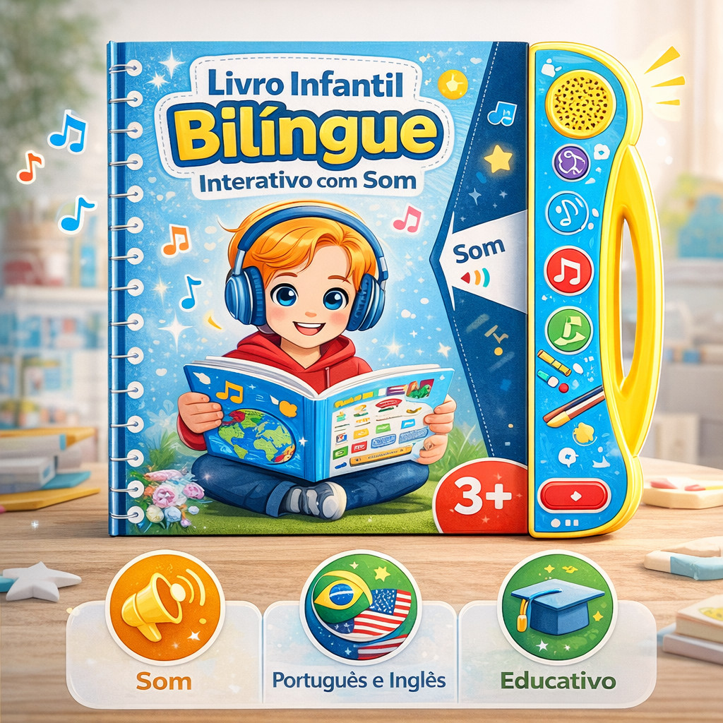 Livro Interativo com Som Infantil Bilíngue Inteli