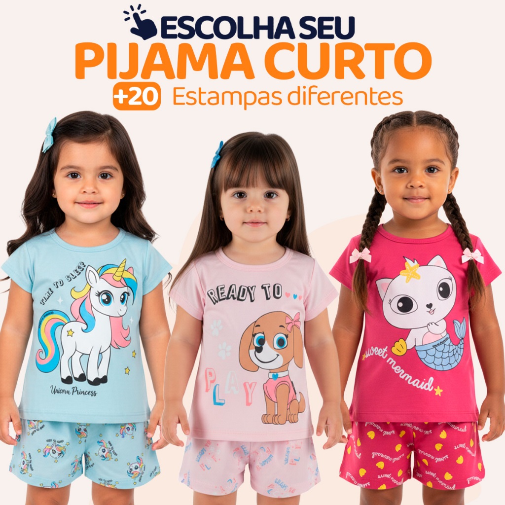 Pijama Infantil Bebê Menina Manga Curta com Estam