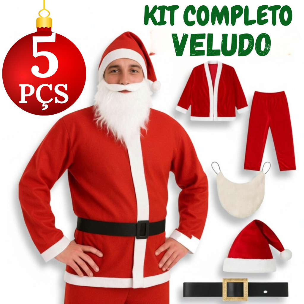 Fantasia Roupa De Papai Noel Veludo 5pçs Adulto N