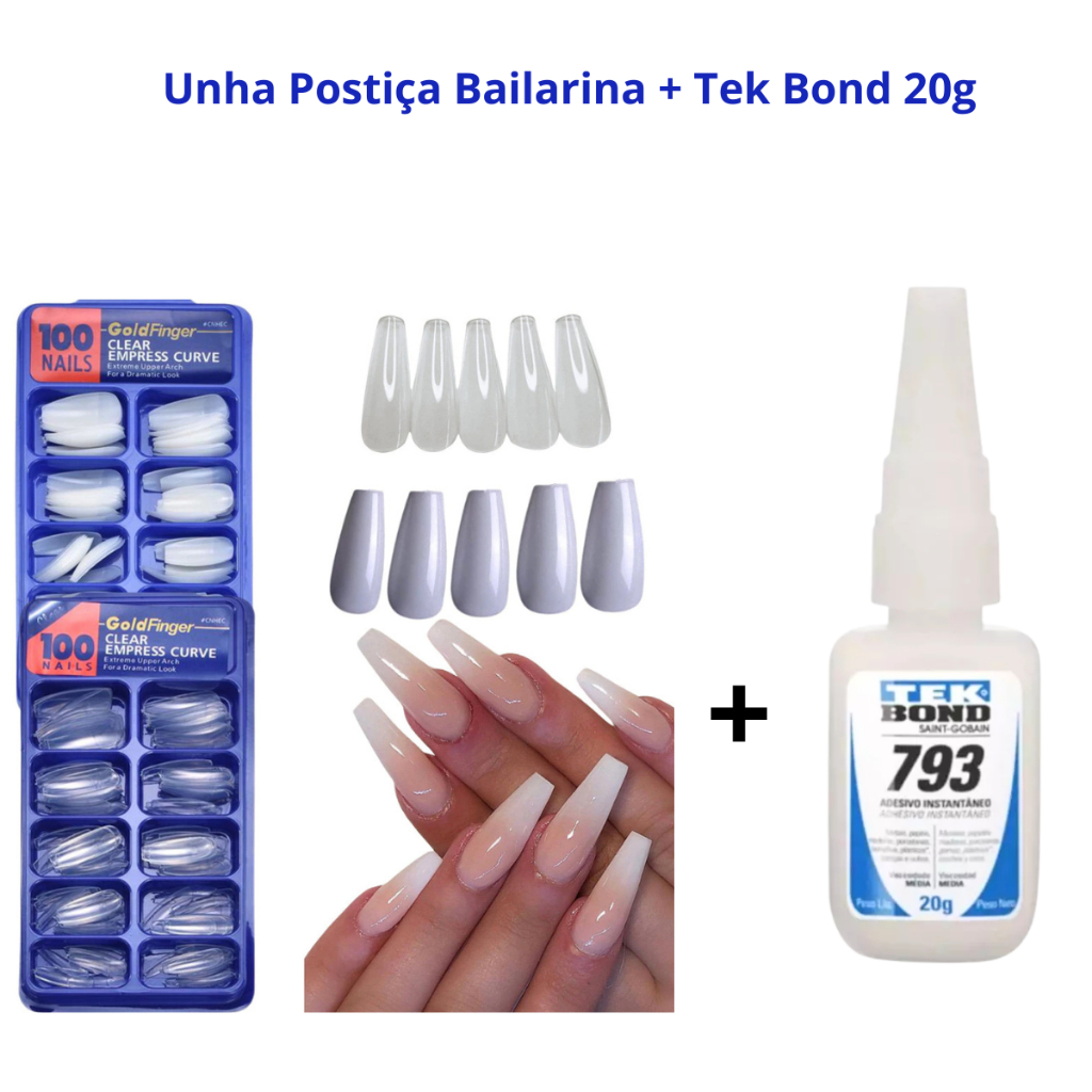 Kit 100 Unhas Postiças BAILARINAS Natural Realist
