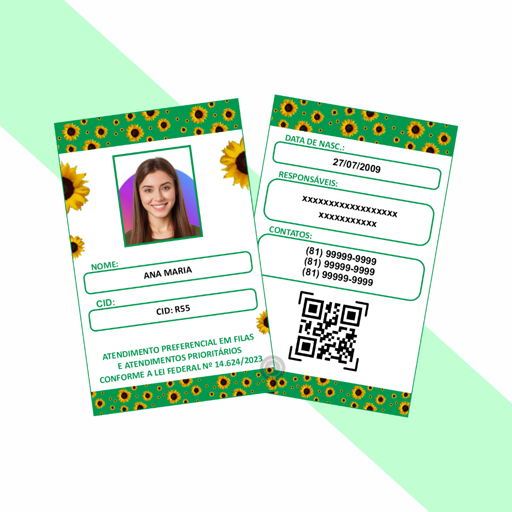 Kit Crachá PVC Girassol com Laudo em Qrcode Cord�