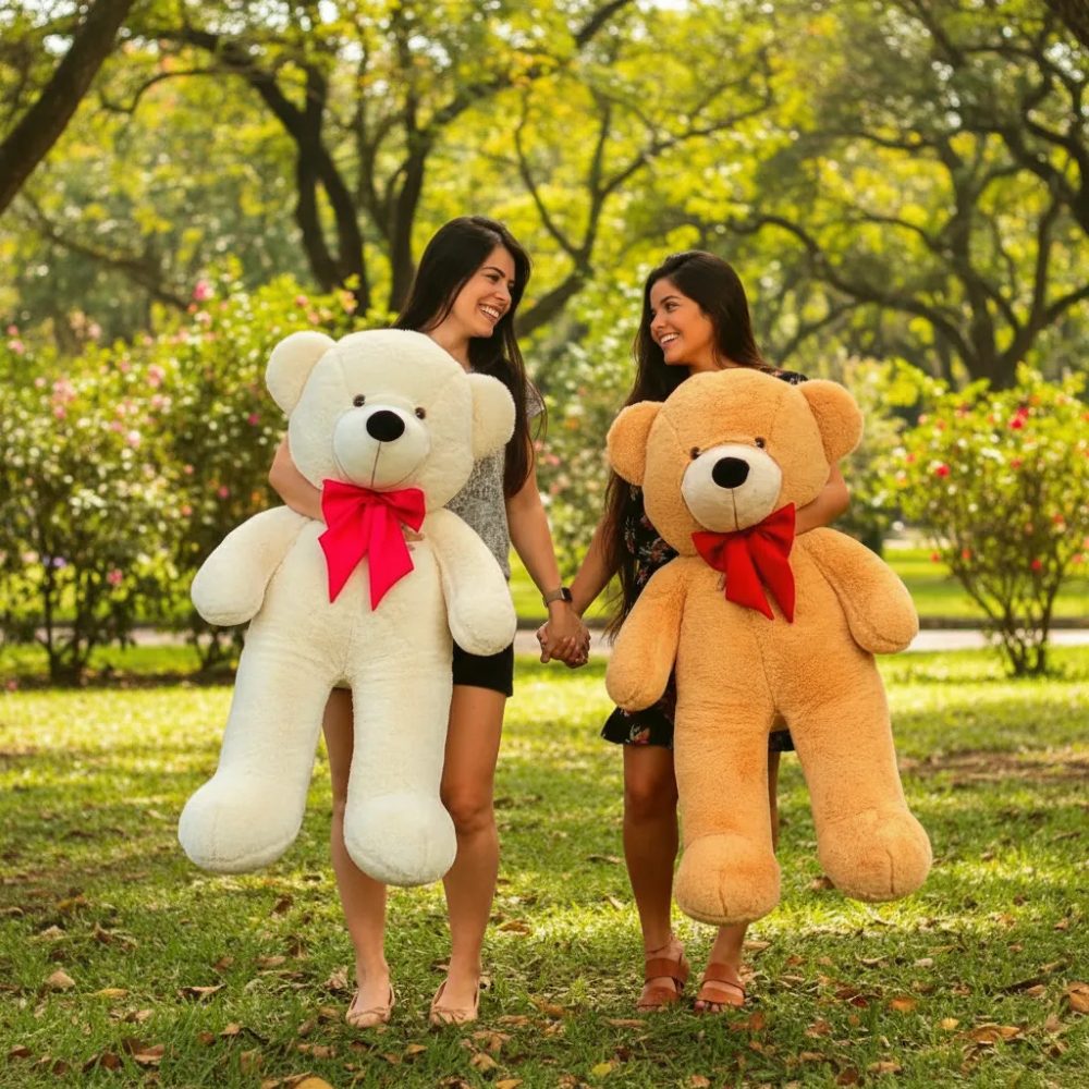 Urso Gigante Pelúcia Grande Teddy com Laço 1,10m