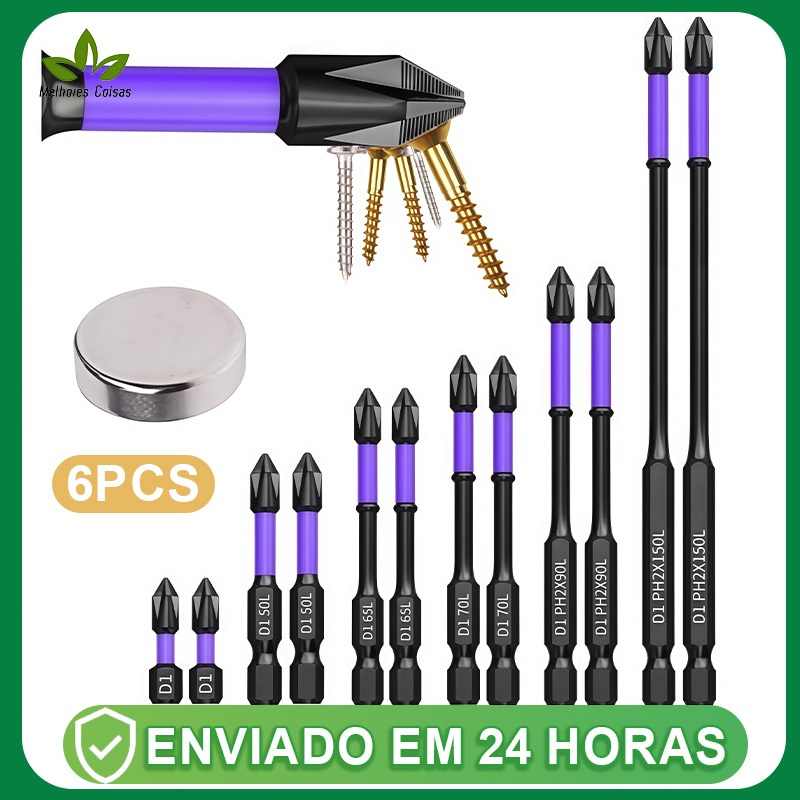 Kit 6 Bits Cruzado Magnéticos PH2 de Impacto Anti