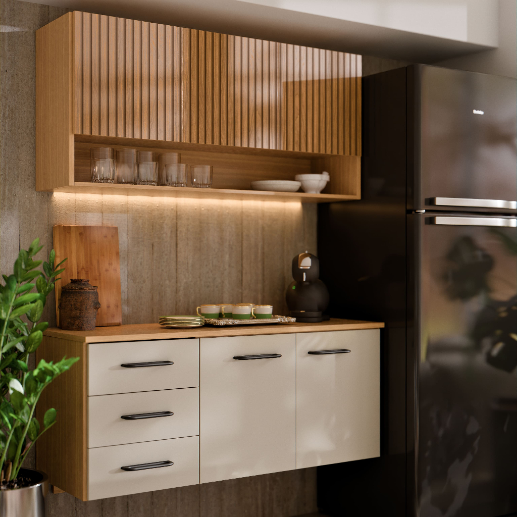 Armário de Cozinha Eliza MDP/MDF Balcão 3 Gaveta