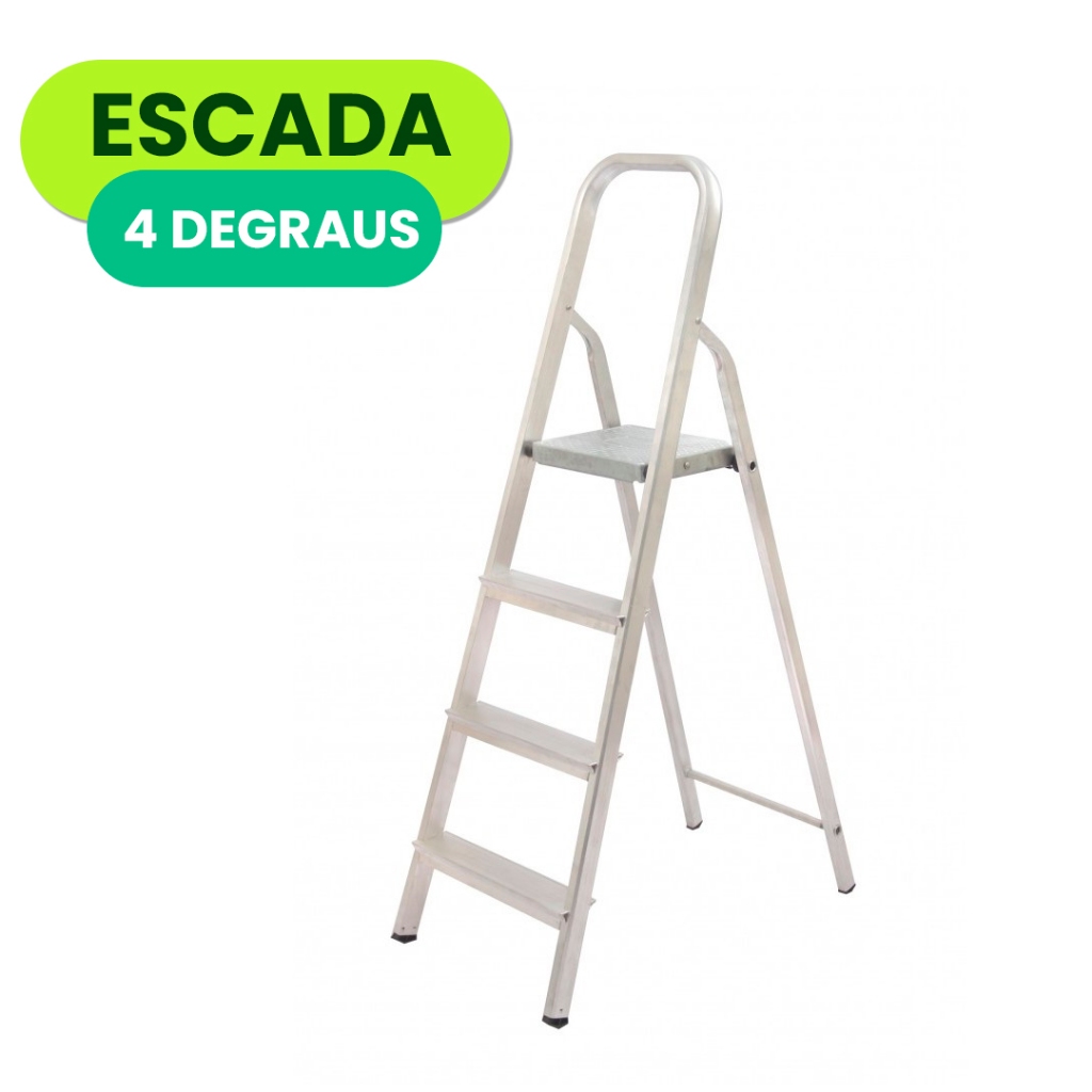 Escada 100% Alumínio 3 Ou 4 Degraus Suporta 120Kg