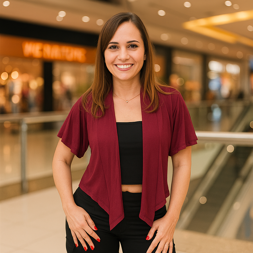 Cardigan Cropped Feminino Manga Curta Bolero Visco