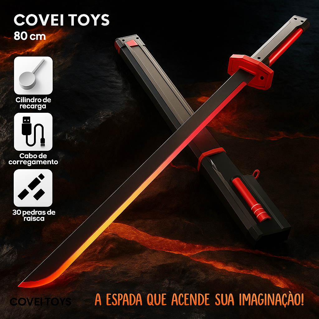 Espada Katana Samurai Grande 80Cm Com Led RGB Fais