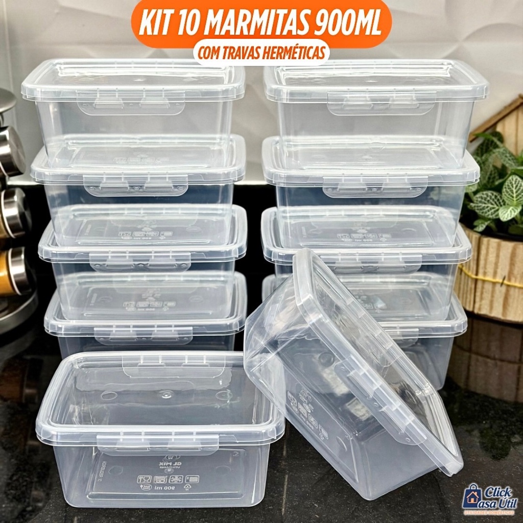 Kit 10 Marmita Potes 900ml Travas Laterais Reutili