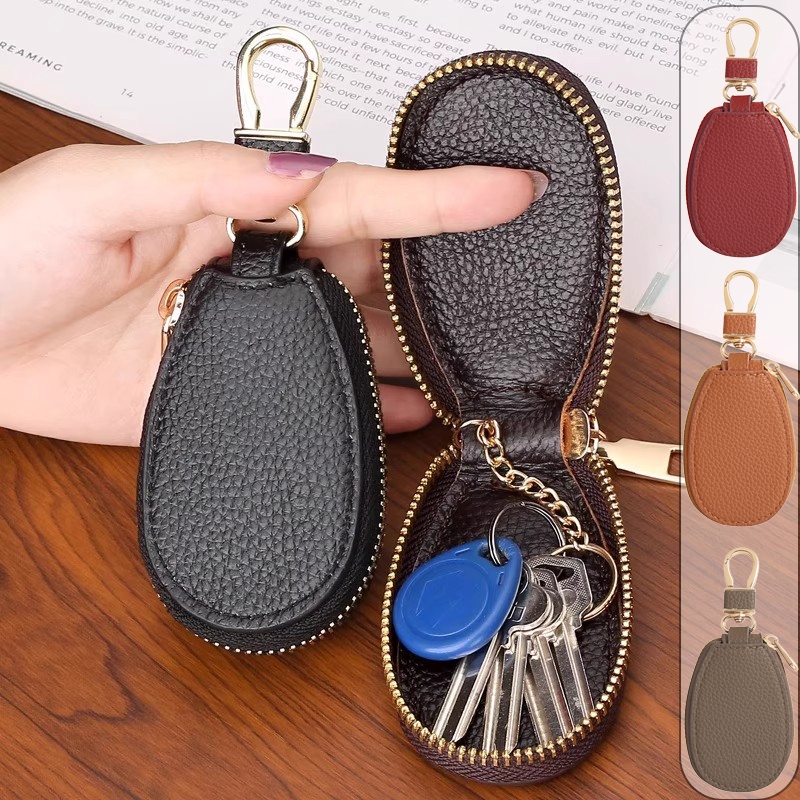 Capa para chave de couro com zíper tipo carro Uni