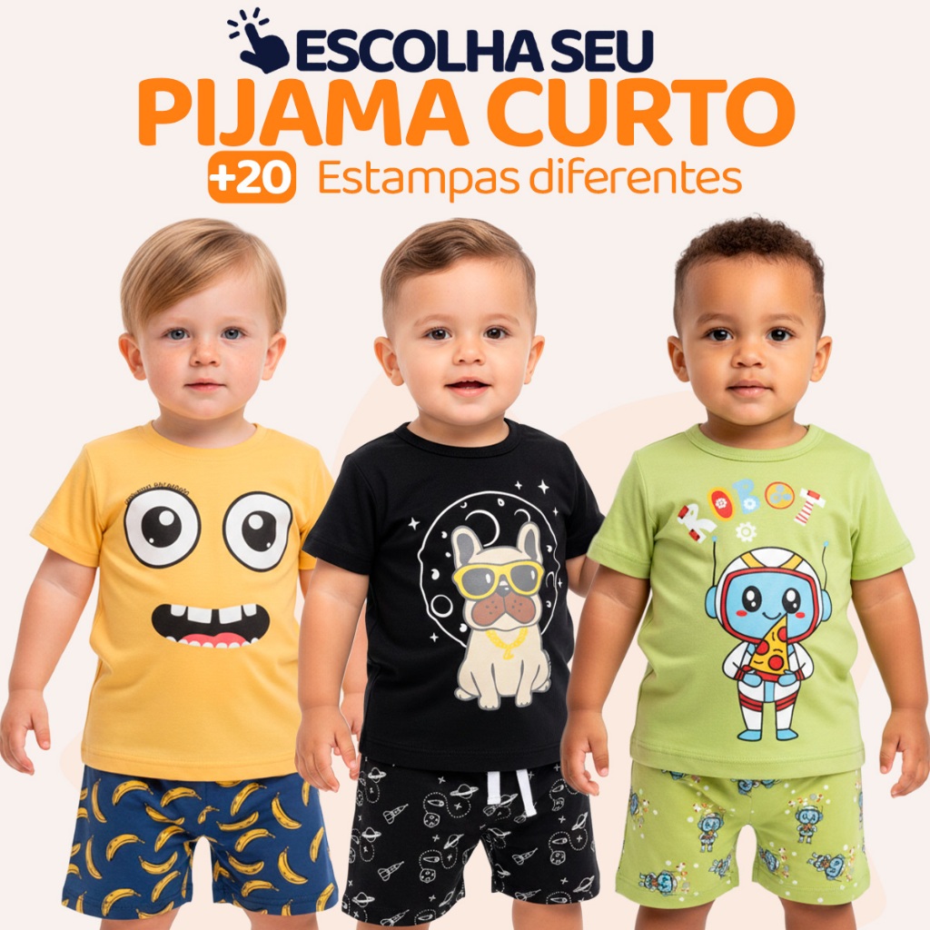 Pijama Curto para Bebê Menino Confortavel com Est