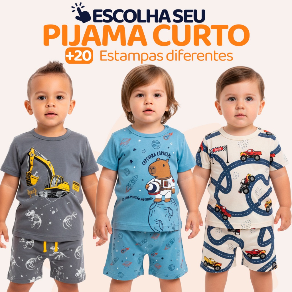 Pijama Curto Bebê Menino Confortável Roupa de Be