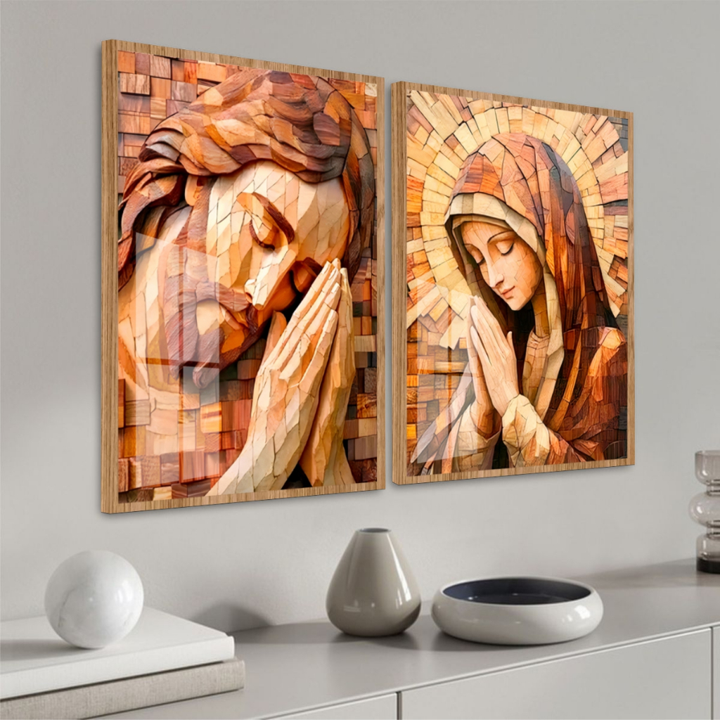 Quadro Moldura e Vidro Kit 2 Peças Religioso Jesu