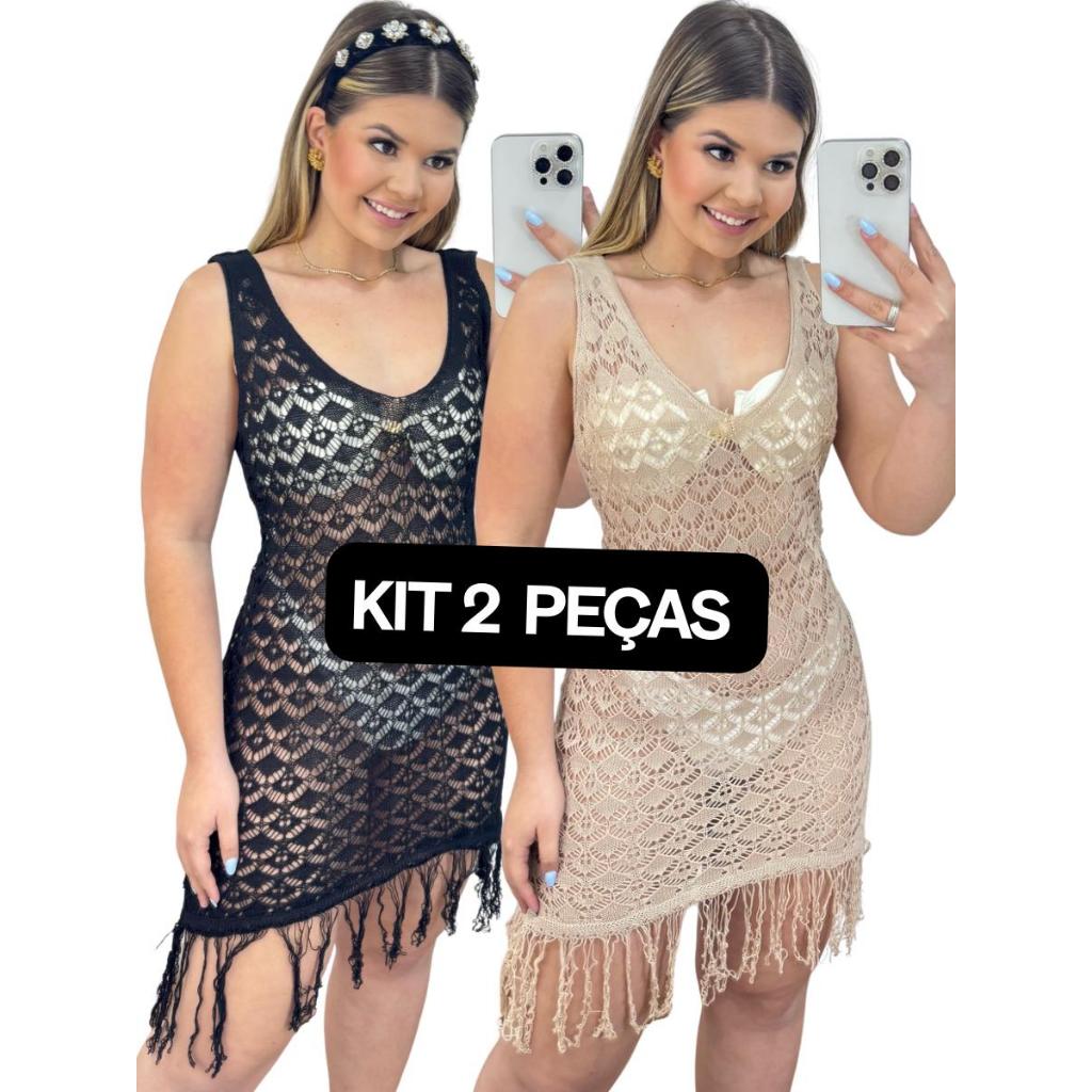 KIT 2 Saida De Praia Feminino Tricot HELEN Transpa