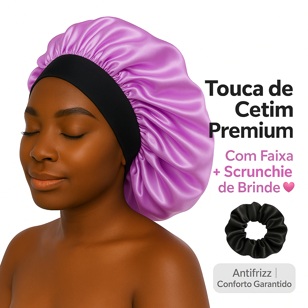 Touca de Cetim Premium com Faixa + Scrunchie Antif