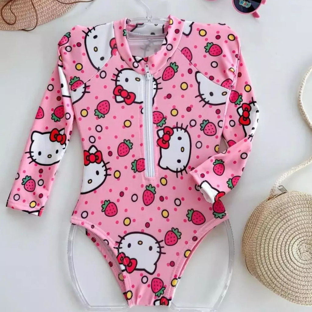 Maiô Infantil Com Ziper Personagens Hello Kitty P
