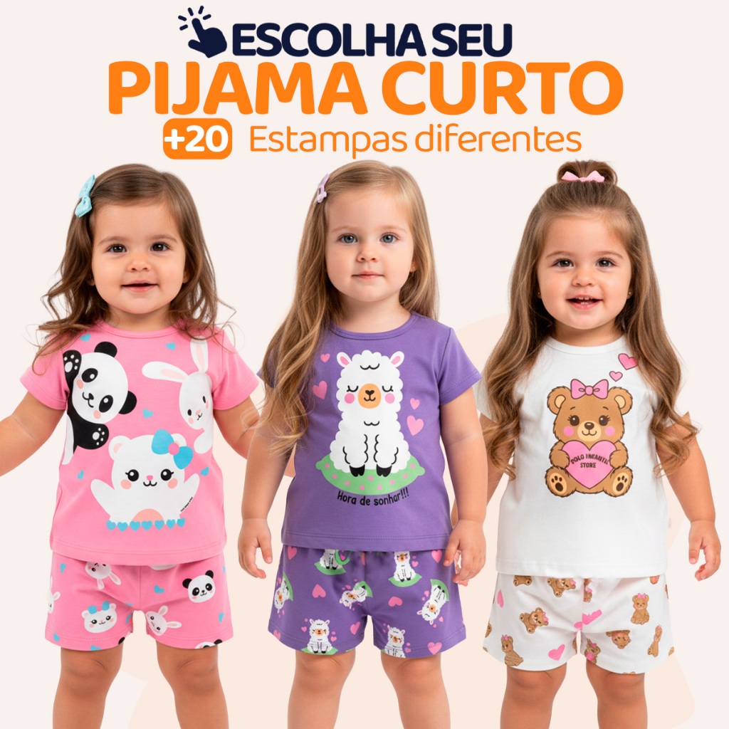 Pijama Infantil Bebê Menina Manga Curta com Estam