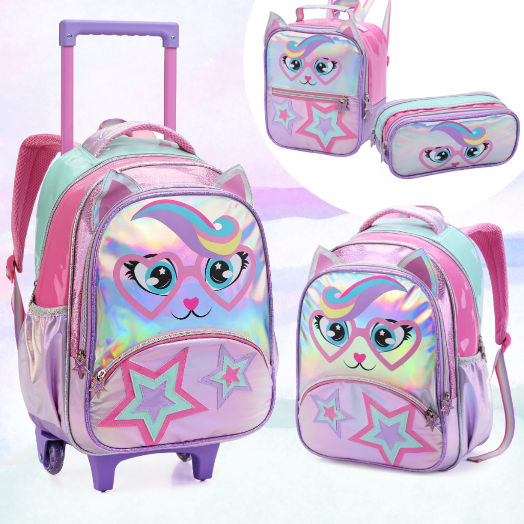 Mochila Escolar Gatinha Estrela Escolar Lancheira 