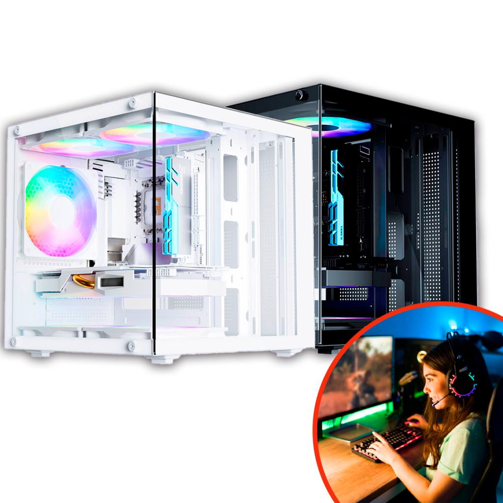 Gabinete Gamer Aquário em Vidro Com 5 Fans -Cor P