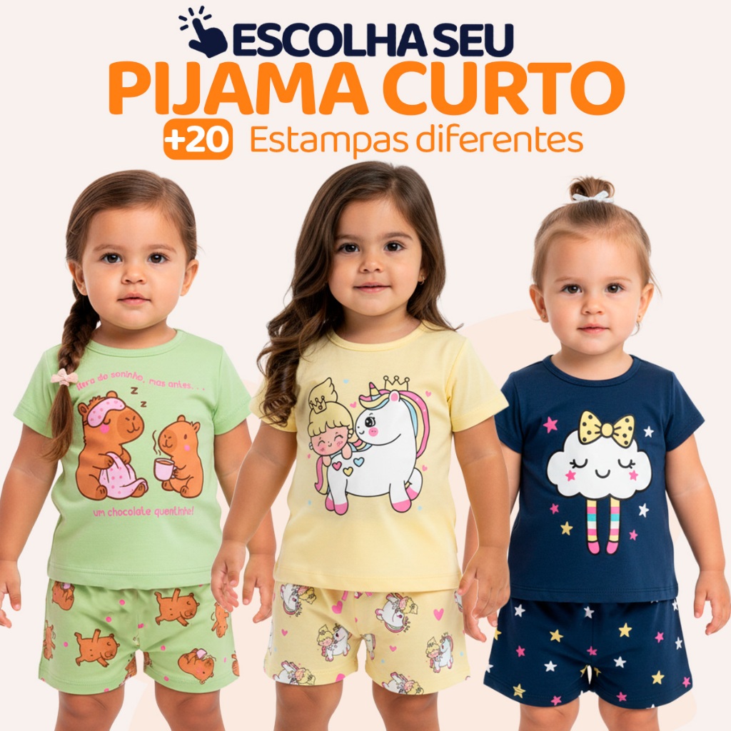 Pijama Infantil Bebê Menina Manga Curta com Estam