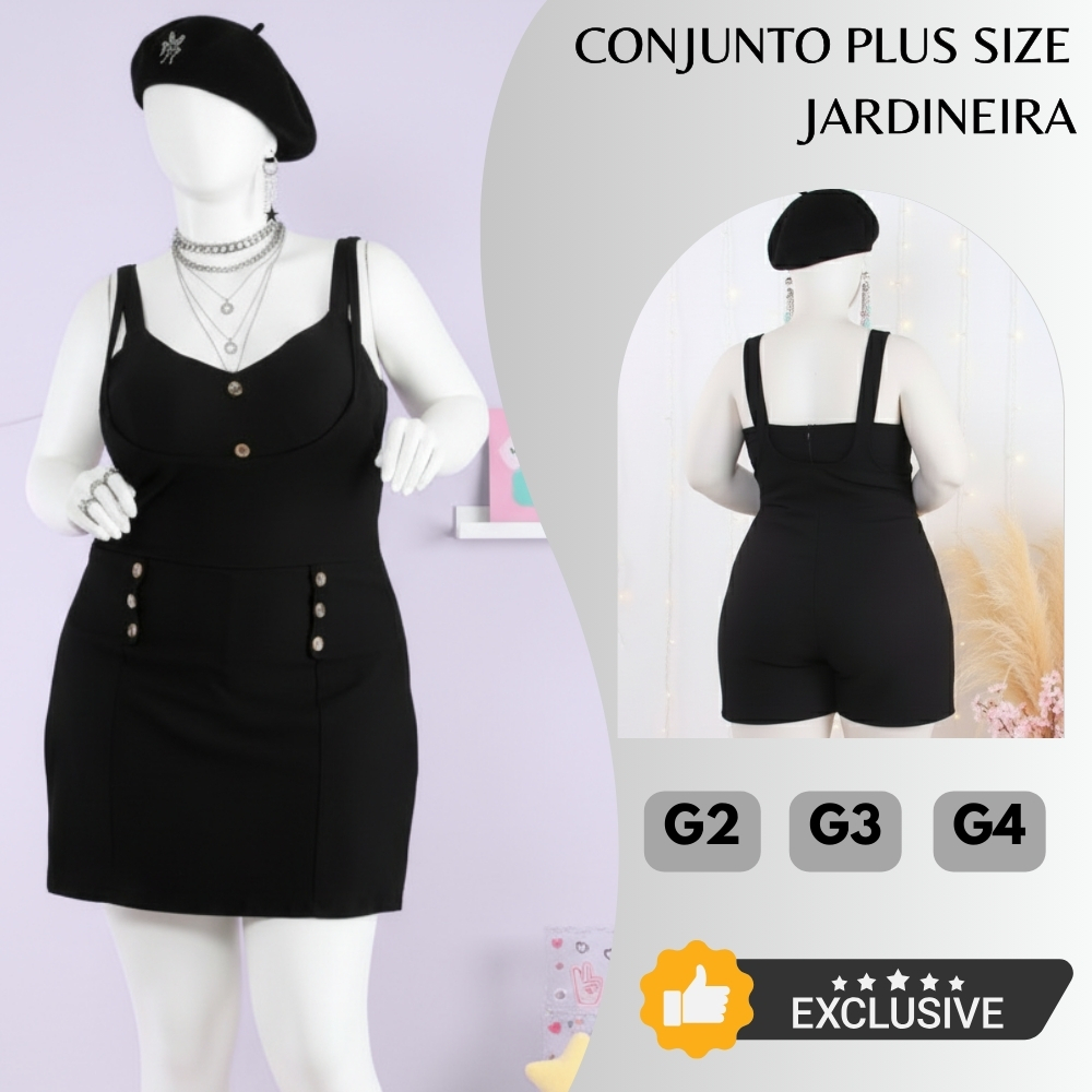 Jardineira Feminina Plus Size  Saia Suspensório C