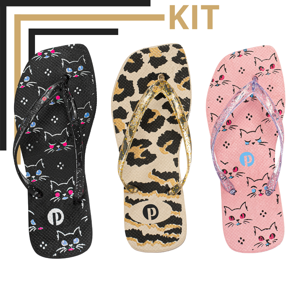 Kit Chinelo Feminino Casual Estampado Macio
