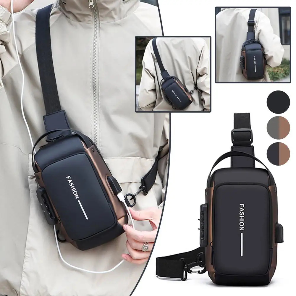 Bolsa Masculina De Peito Impermeável USB Antifurt