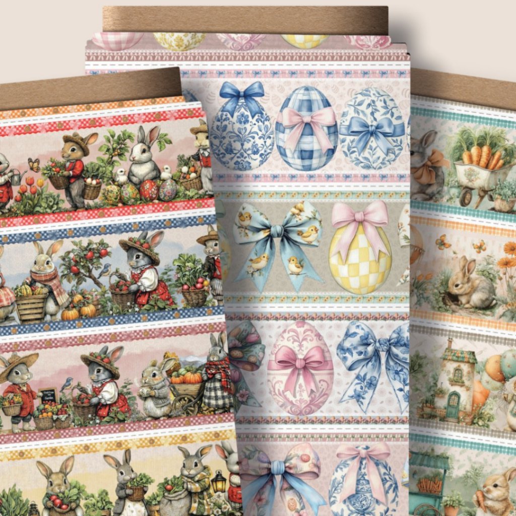 Tecido Tricoline Digital Barrado Páscoa 100% Algo