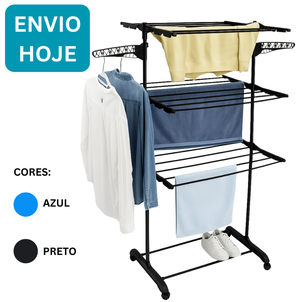 Varal De Chão 3 Andares Roupa Calcinha Grade Dobr