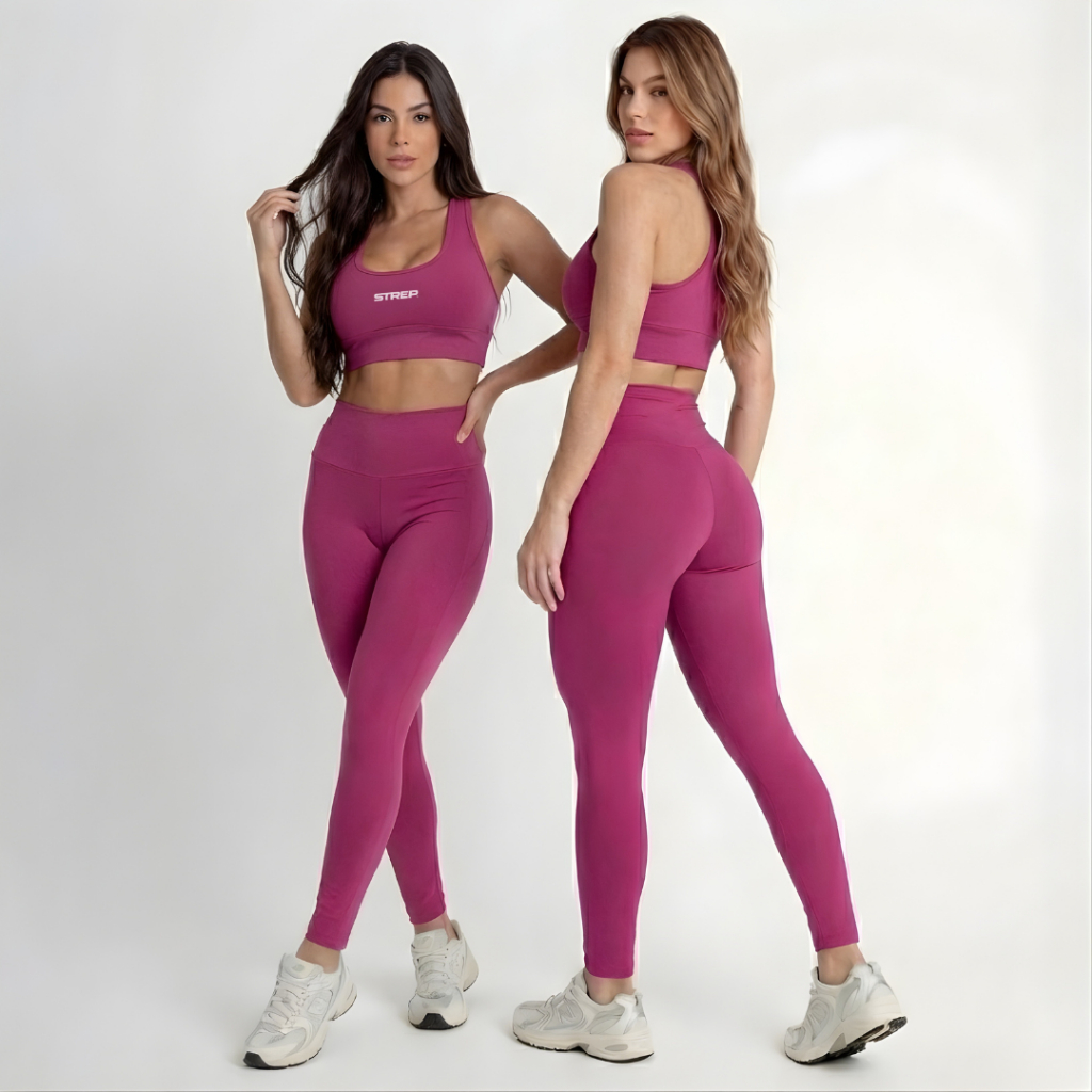 Conjunto Fitness Feminino Rosa Top e Leg Academia 