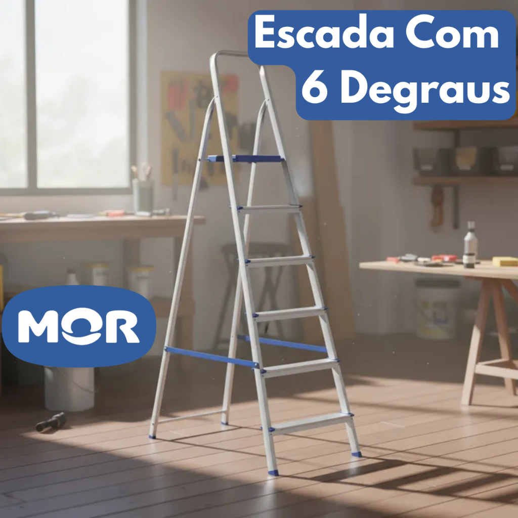Escada De Alumínio Doméstica Obra 5 e 6 Degraus 