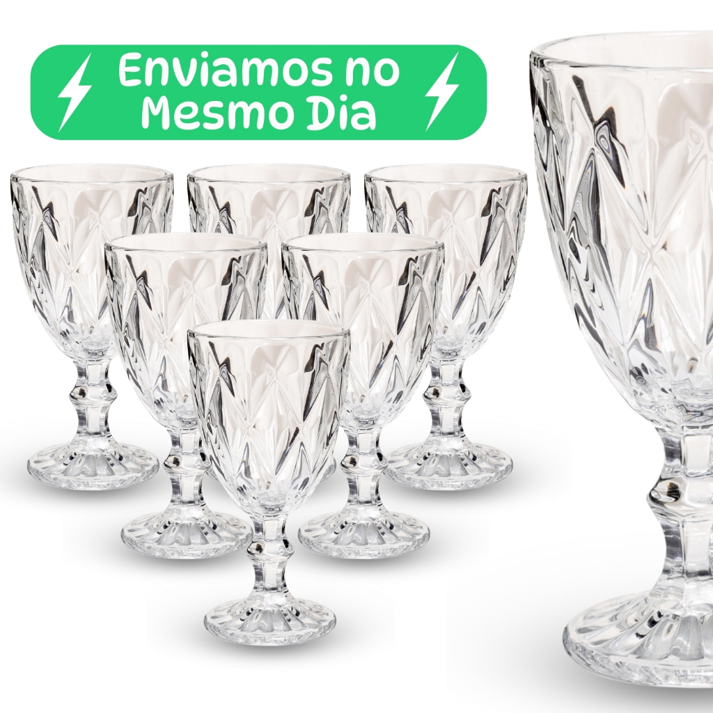 Jogo 6 Taça Diamante Copo Vidro Transparente Bico