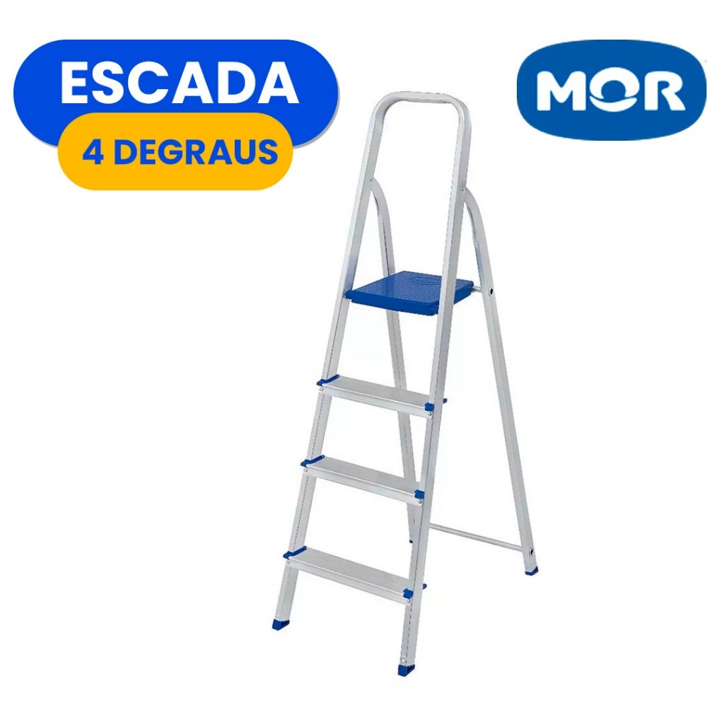 Escada De Alumínio 4 Ou 3 Degraus MOR Dobrável R