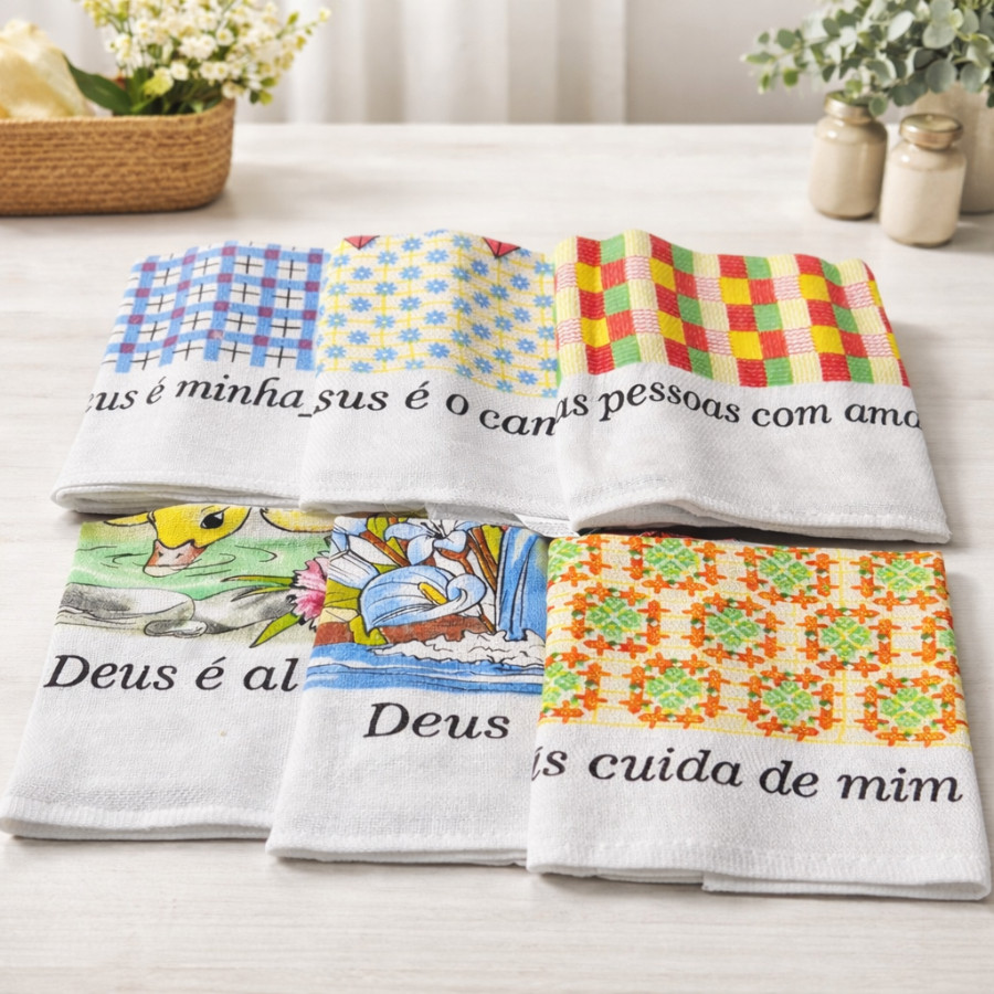 Kit Com 2, 4 ,10 e 12  Panos de Prato em Algodão 