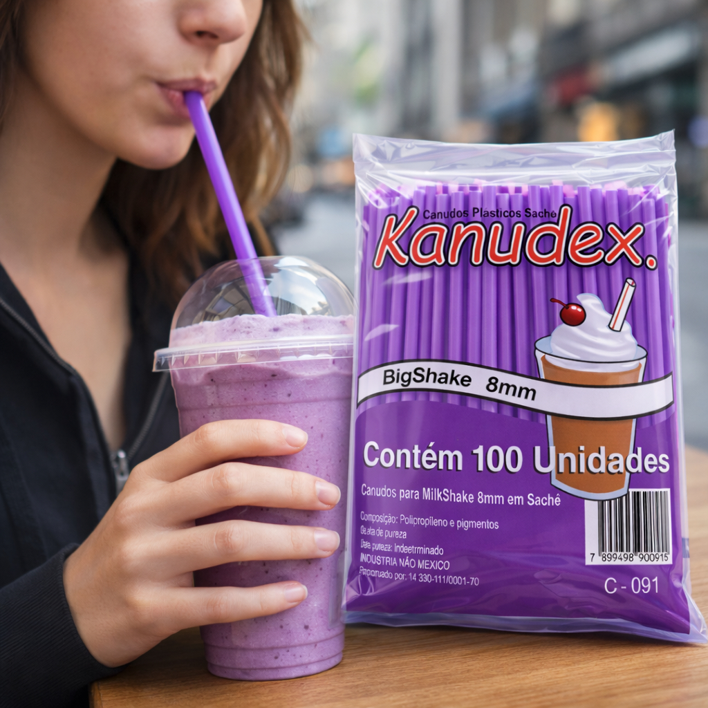 Canudo Roxo Milkshake Plastico Smothie Açai Drink