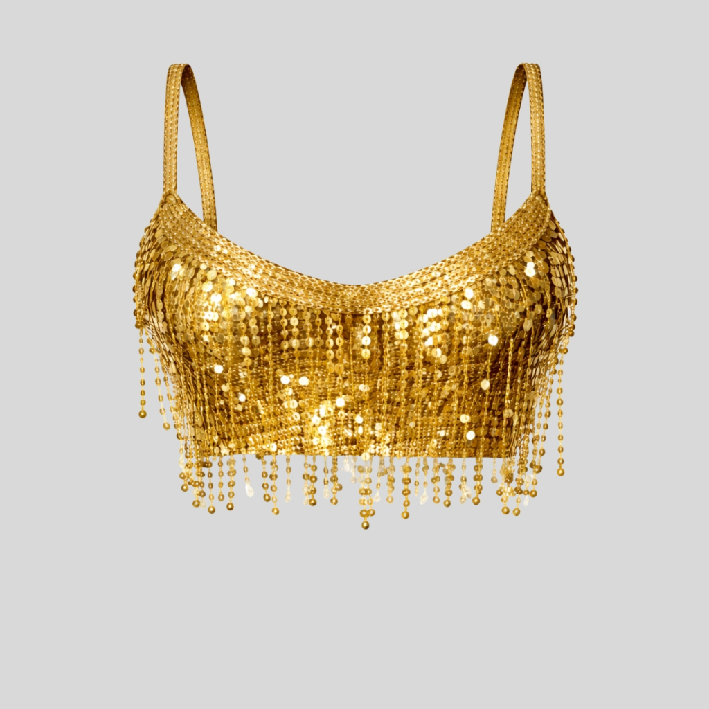 Top Feminino Carnaval com Paetê e Franjas Brilhan